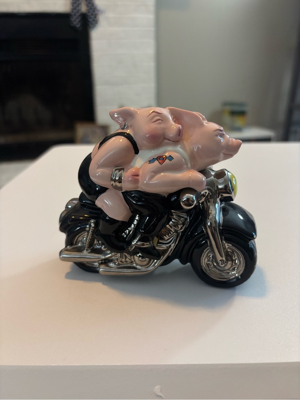 Vintage Clay Art "I Heart Hogs" Motorcycle Pig Shaker